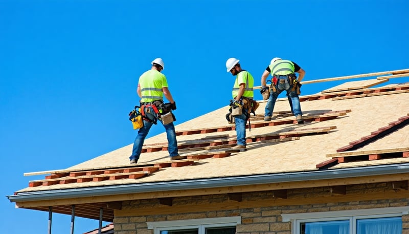 Professional roofing and window installation team at work