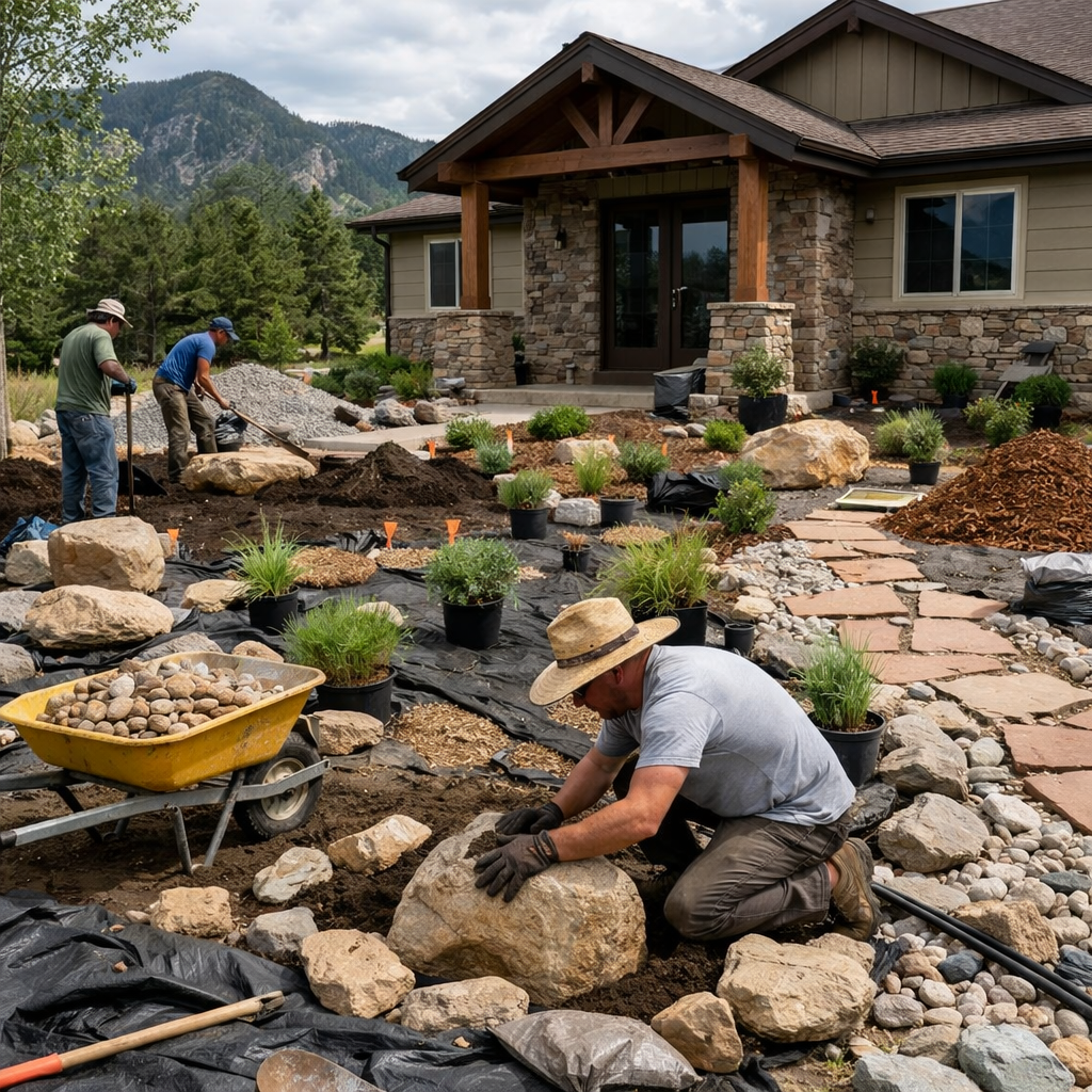 photographic xeriscaping work being done on a house in colorado-1 photographic xeriscaping work being done on a house in colorado-1